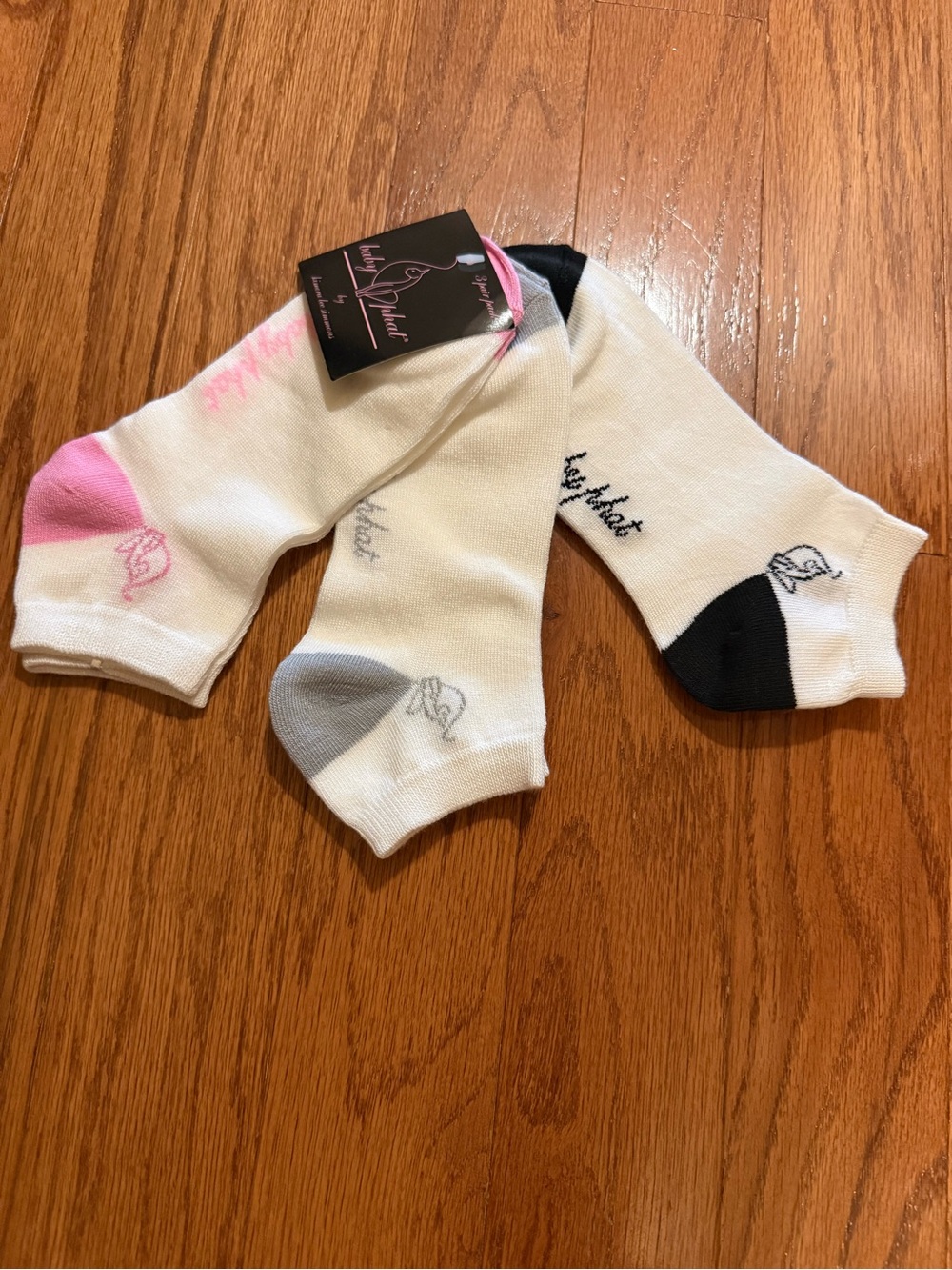 NWT Baby Phat White low cut Socks Trio with Pink, Gray & Black Accents